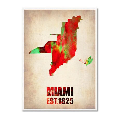 Naxart 'Miami Watercolor Map' Canvas Art,24x32